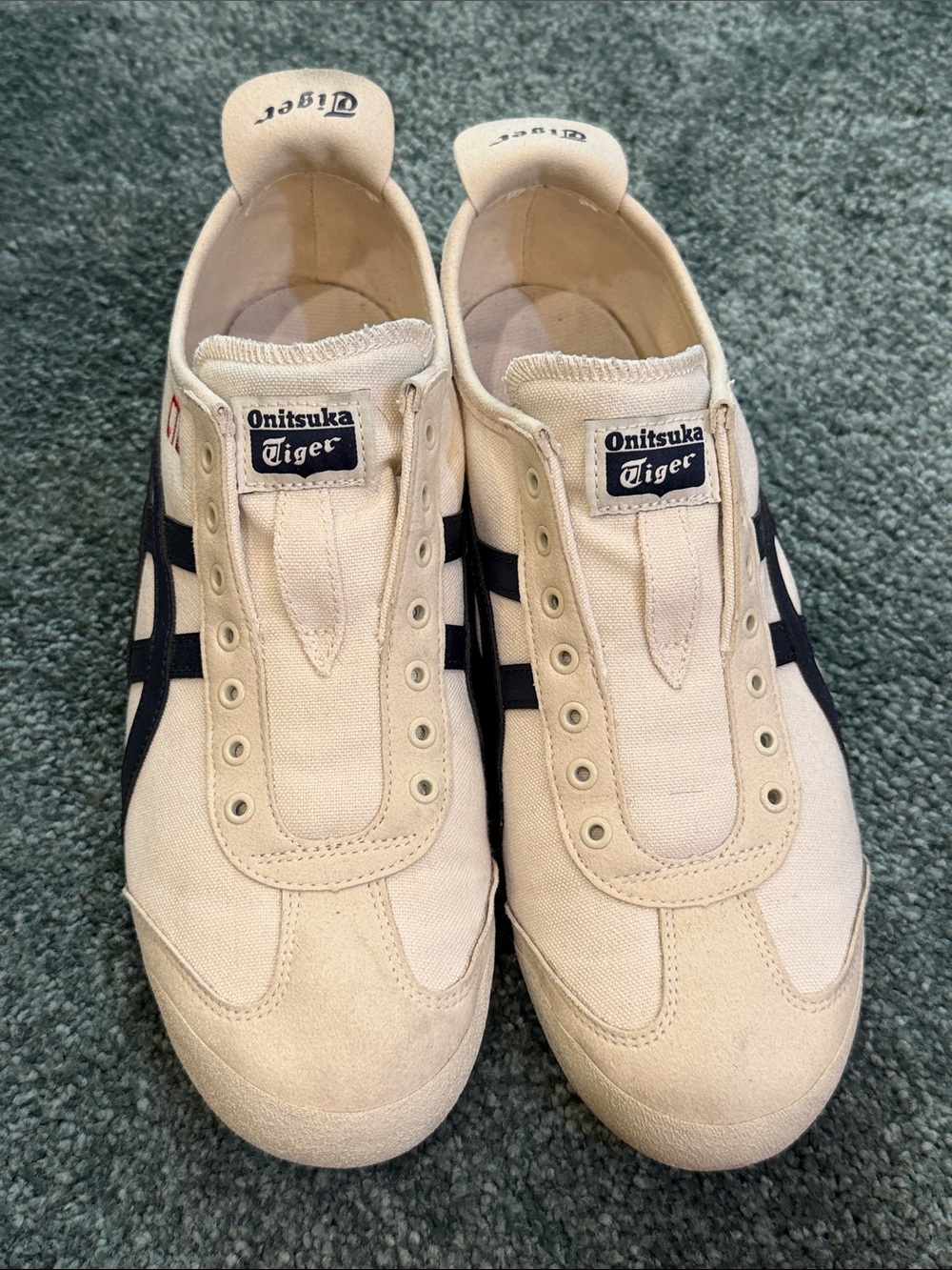 Onitsuka Tiger by Asics Men’s Cream Canvas Sneakers with Navy Stripes